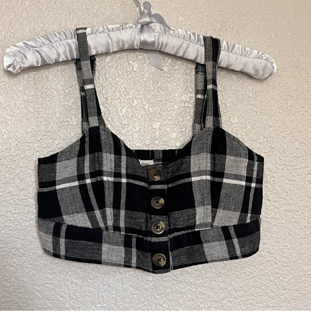 American Eagle Outfitters Black and White Plaid crop Top bralette size small